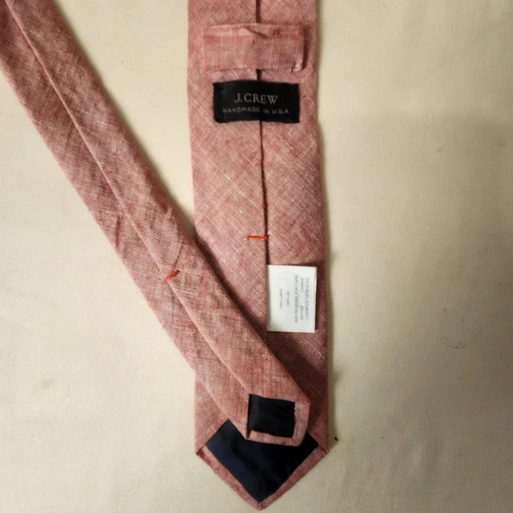 J.Crew Mens Tie 100% Linen Faded Orange Coral Salmon Handmade In USA Summer 58